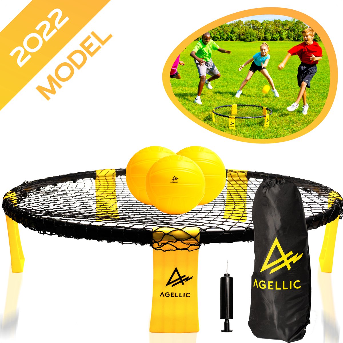 Agellic® Spikeball – Roundball – Roundnet - Set – 3 ballen – Ballenpomp - Opbergtas – Voor kinderen en volwassenen