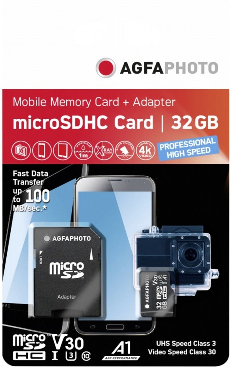 AgfaPhoto MicroSDHC UHS I 32GB Prof. High Speed U3 V30 A1