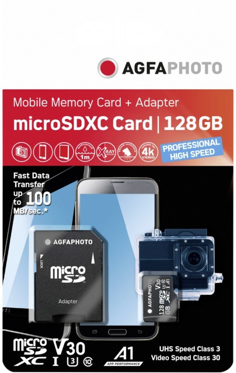 AgfaPhoto-MicroSDXC-UHS-I-128GB-Prof.-High-Speed-U3-/-V30-/-A1