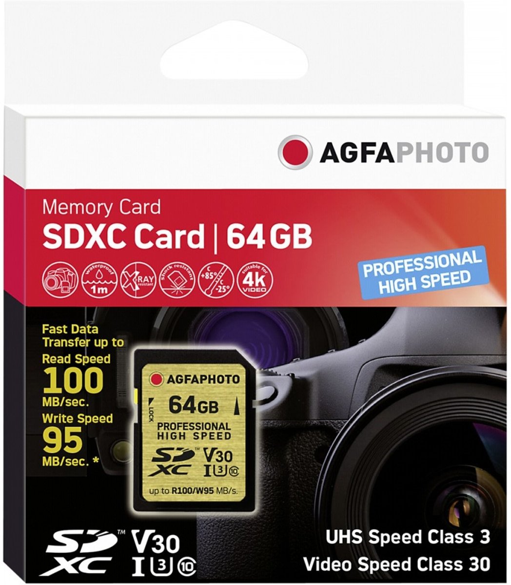 AgfaPhoto SDXC UHS I 64GB Professional High Speed U3 V30