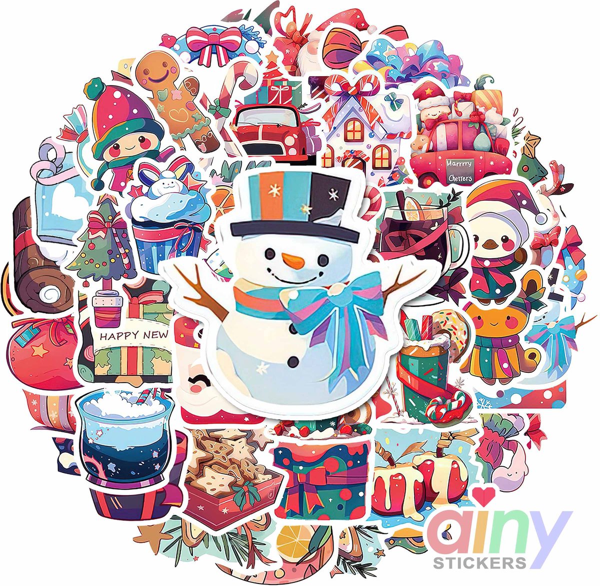 Ainy Stickers Kerst 50 stuks voor bullet journal, fotoalbum, wenskaarten, laptop, telefoon, waterfles, geschenksticker, knutselen stickervellen voor kinderen / volwassenen - ideaal voor cadeauverpakkingen, kerstkaart en kerstkado