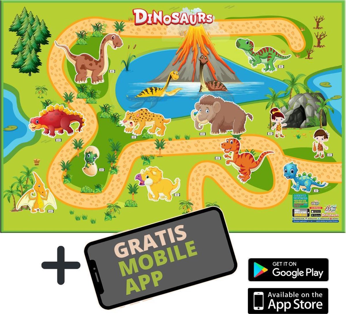   - Dinosaurs - Speelmat / Speeltapijt / Speelmat Foam / Speelgoed / Met GRATIS App - 150x100cm