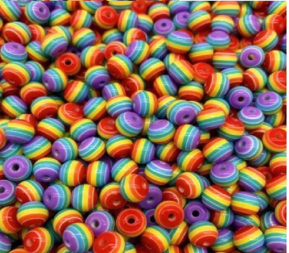 50x Kralen Rond regenboog  Gestreept - 8 mm