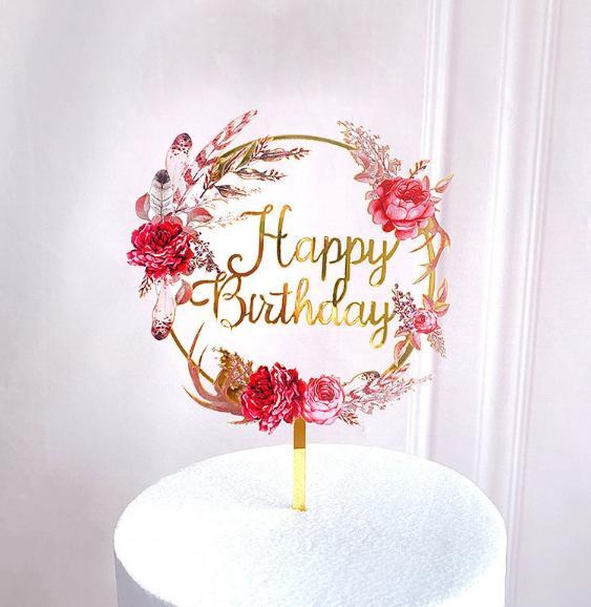 Happy Birthday Taart Topper -Bloemen Goud - Taart topper - Cake topper - Happy birthday - Verjaardagstaart topper - Verjaardag