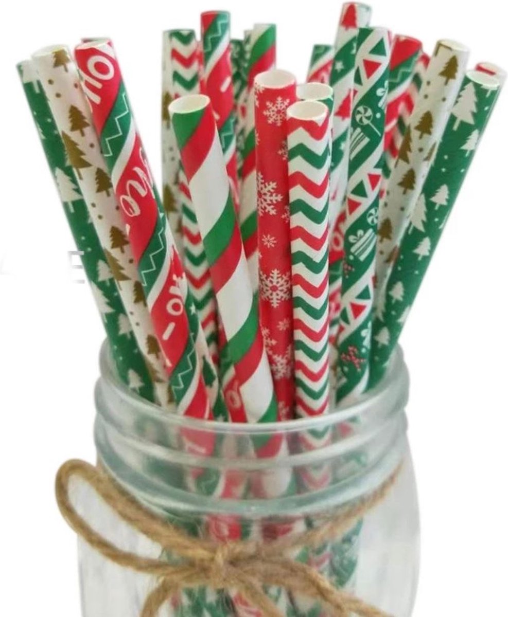 Kerst rietjes - rietjes – 15 stuks - kerst- drink rietjes voor kerst  – feestdagen – proost – drinken – wit rood en groen  – drinken – verjaardag – cadeau – papier – milieuvriendelijk