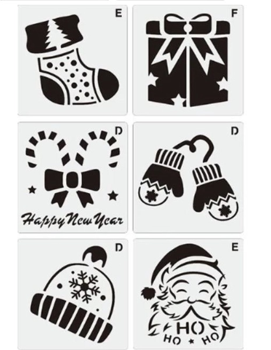 Tekensjablonen - 6 stuks - kerst - knutselen - stencils - kerst stencils - feestdagen - sjablonen- merry christmas - kerstversiering - kerst decoratie - feestdagen - kerstboom - kerstman - sjablonen voor kerst