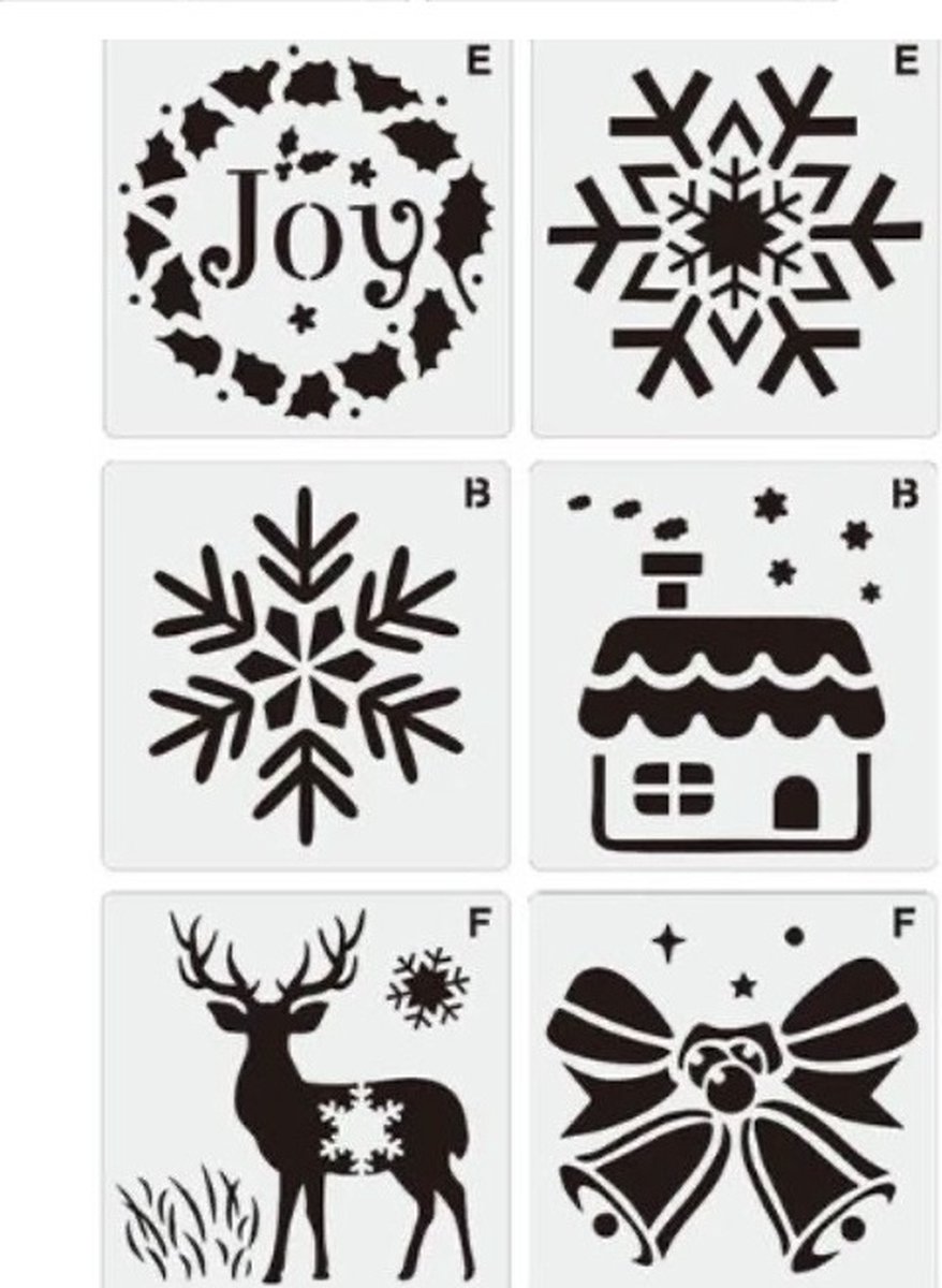 Tekensjablonen - kerst - 6 stuks - knutselen - feestdagen - sjablonen - merry christmas - kerstversiering - stencils kerst - kerst decoratie - sjablonen voor kerst - kerstbooom - raam decoratie voor kerst - feestdagen - oud en nieuw