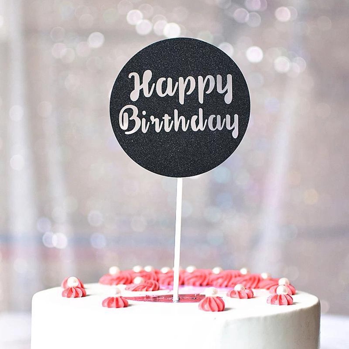 caketopper -cake topper -taart topper -happy birthday topper -zwarte taarttopper -zwarte taart topper - verjaardag topper-- Verjaardag Cake Topper Bling Sparkle- Decoratie Teken Gelukkige Verjaardag- Cake Topper Meisje Verjaardag Dessert Decor