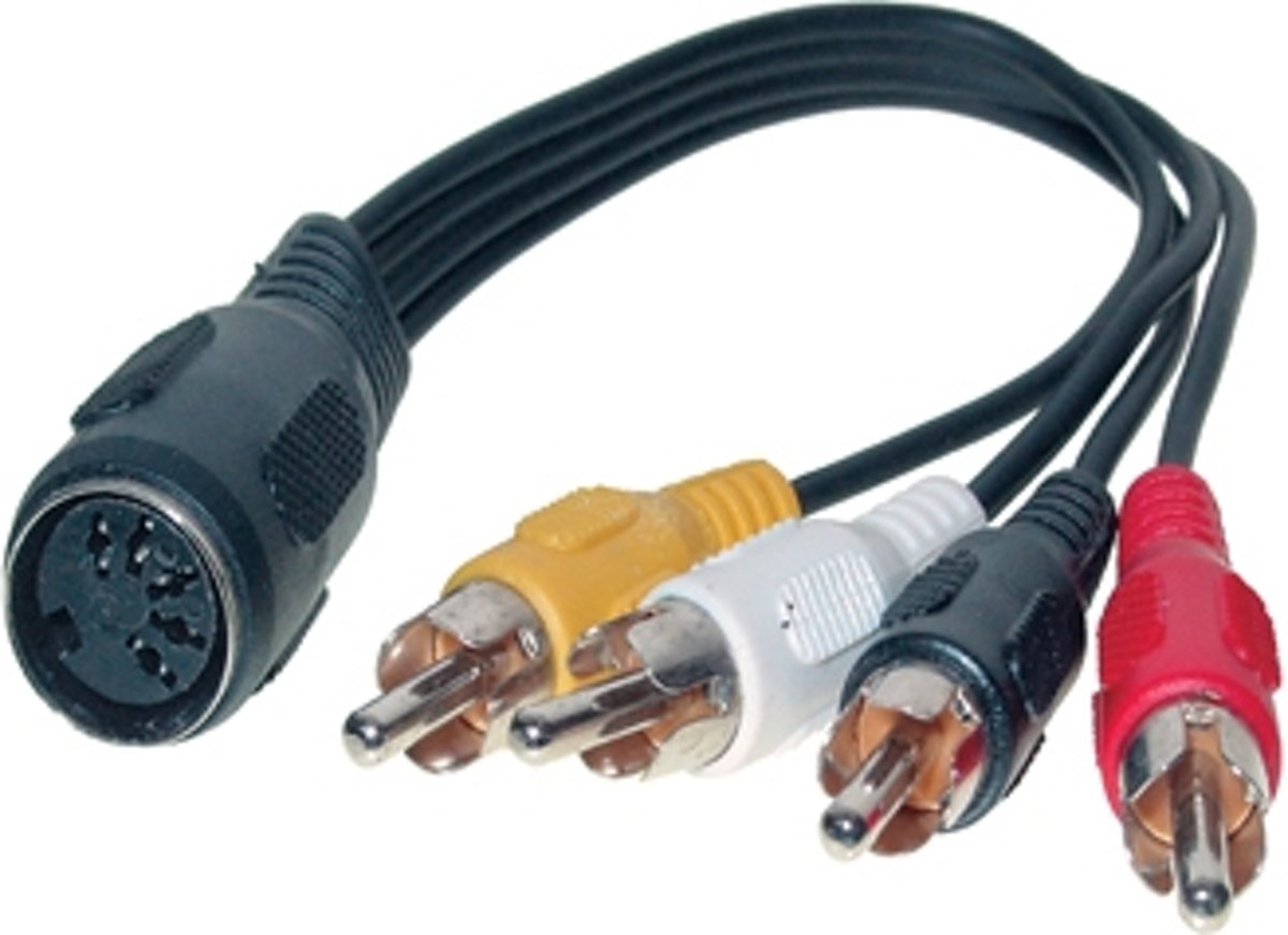 Alcasa AD-5B4CS kabeladapter/verloopstukje DIN 4x RCA Zwart, Rood, Wit, Geel