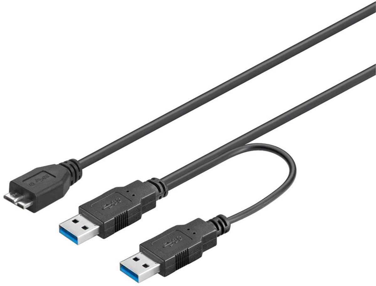 Alcasa Micro-USB B - 2x USB A 0.6m 0.6m Micro-USB B 2 x USB A Mannelijk Mannelijk Zwart USB-kabel