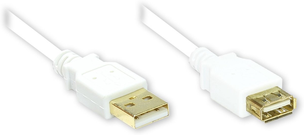 Alcasa USB 2.0 AM/AF 1m 1m USB A USB A Mannelijk Vrouwelijk Wit USB-kabel