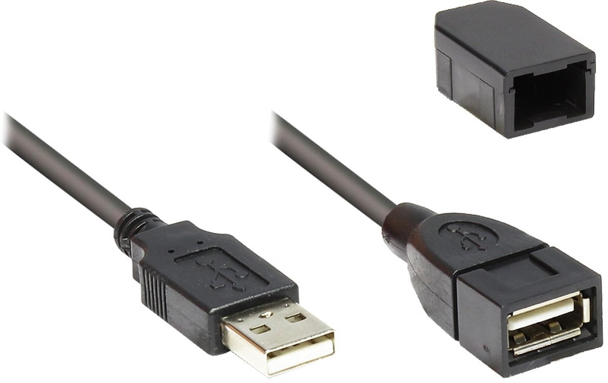 Alcasa USB 2.0 AM/AF 2m USB-kabel USB A Mannelijk Vrouwelijk Zwart