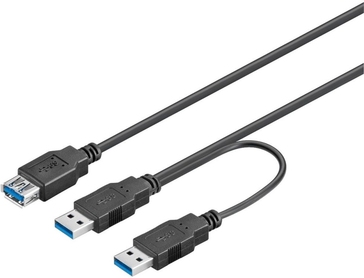 Alcasa USB 3.0, 0.3m 0.3m USB A 2 x USB A Mannelijk Vrouwelijk Zwart USB-kabel