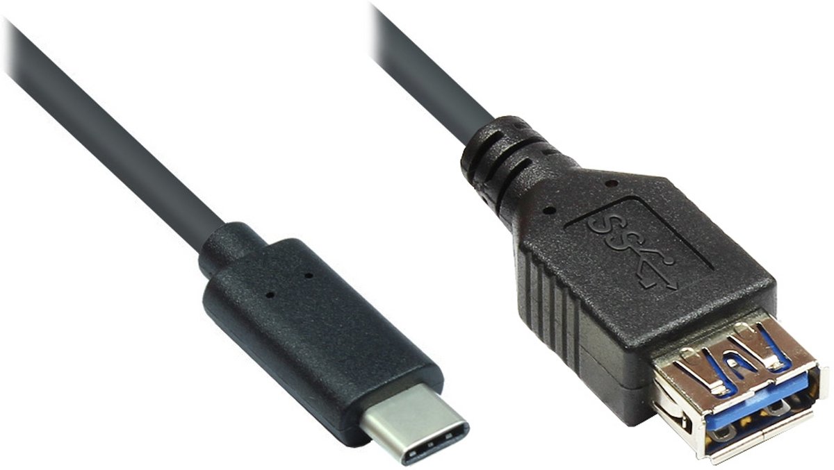 Alcasa USB 3.1 C/USB 3.0 A, 0.2 m USB-kabel 0,2 m USB C USB A Mannelijk Vrouwelijk Zwart