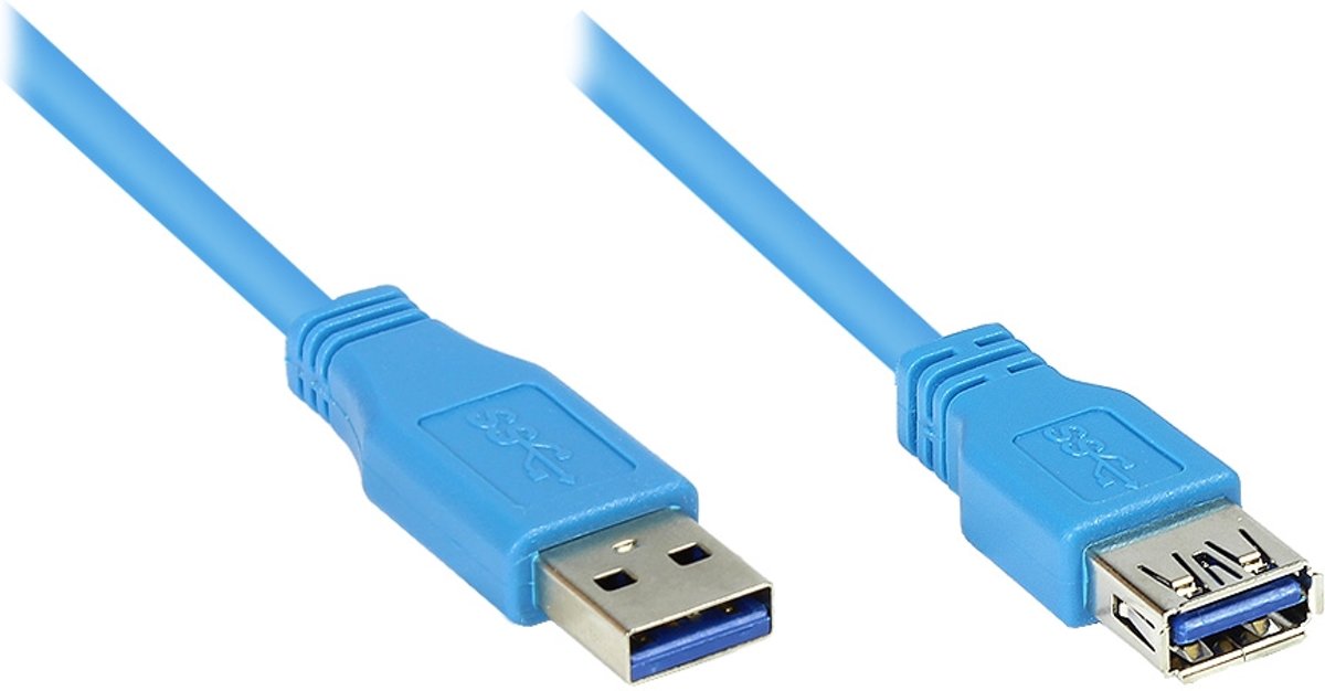 Alcasa USB A - USB A 3m M/F USB-kabel Mannelijk Vrouwelijk Blauw