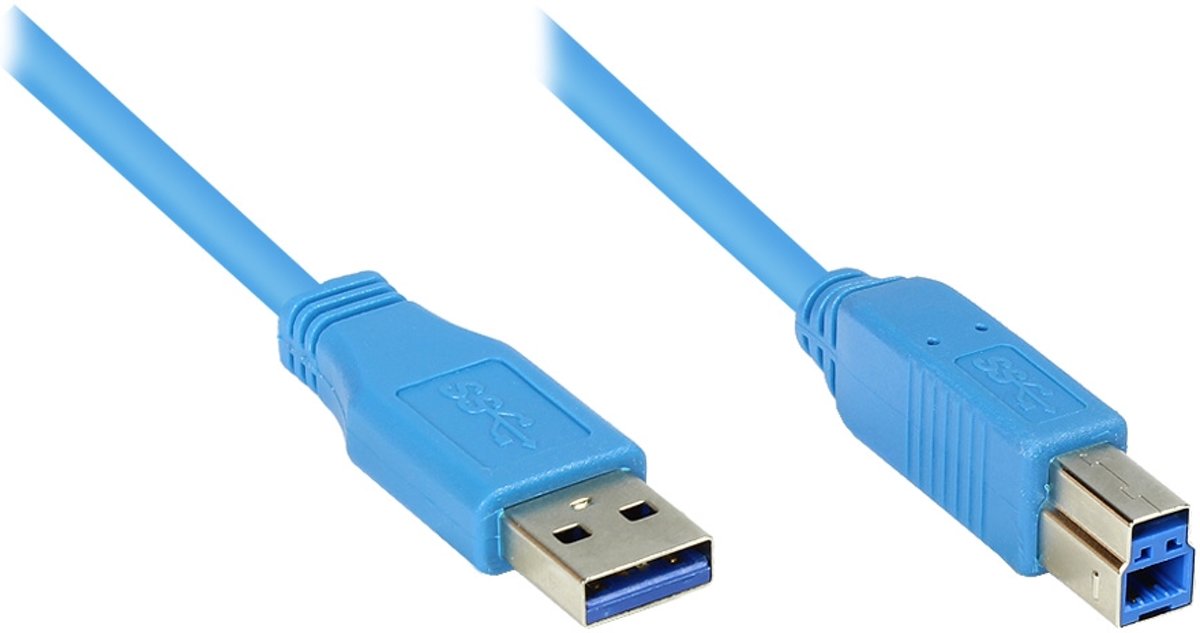 Alcasa USB A - USB B 3m M/M USB-kabel Mannelijk Blauw