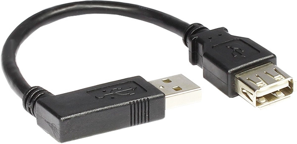 Alcasa USB A/USB A, 0.15 m 0.15m USB A USB A Mannelijk Vrouwelijk Zwart USB-kabel