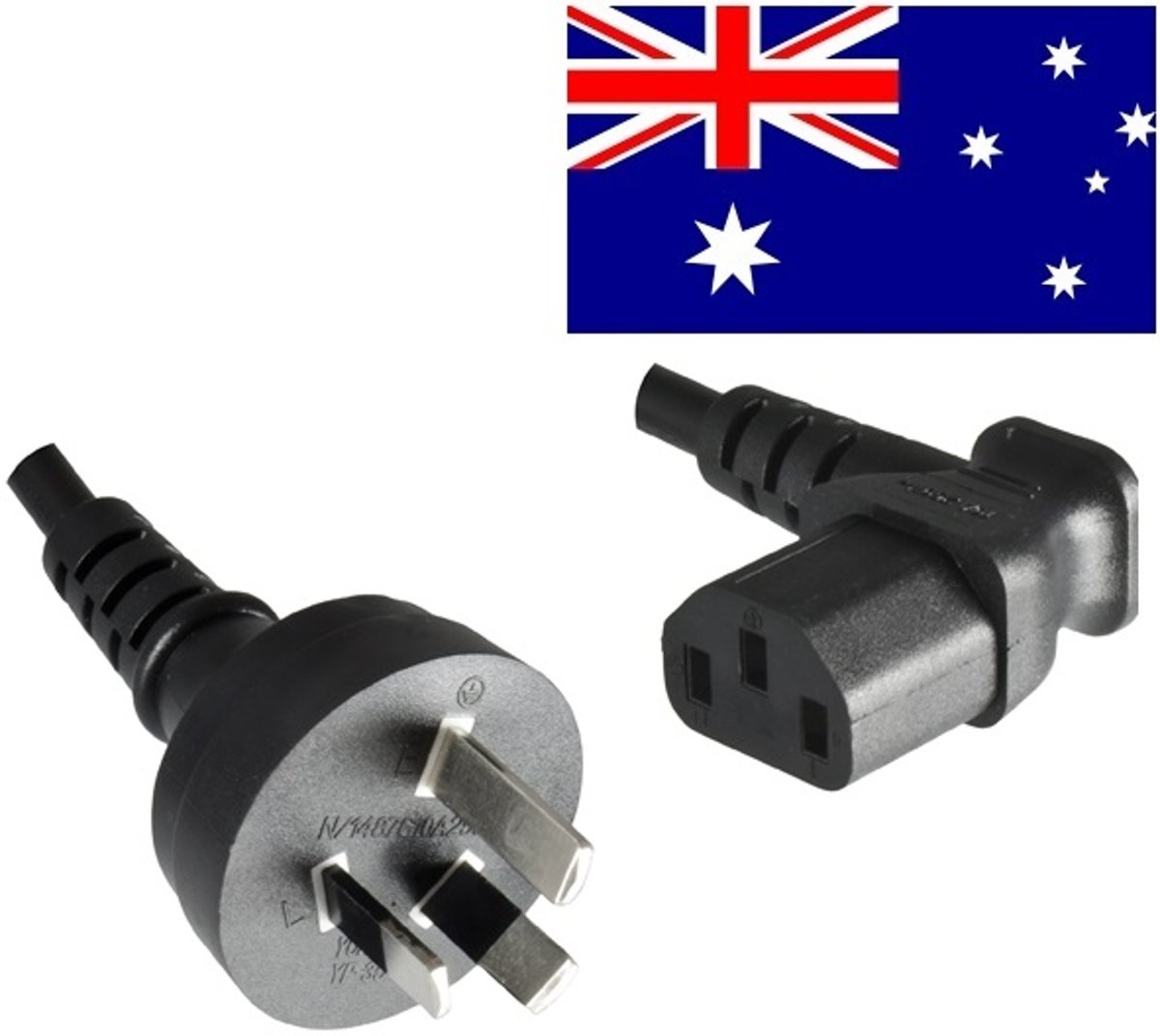 Good Connections Apparaatsnoer met haakse C13 plug en rechte type I stekker (Australië) - 3x 0,75mm / zwart - 1,8 meter