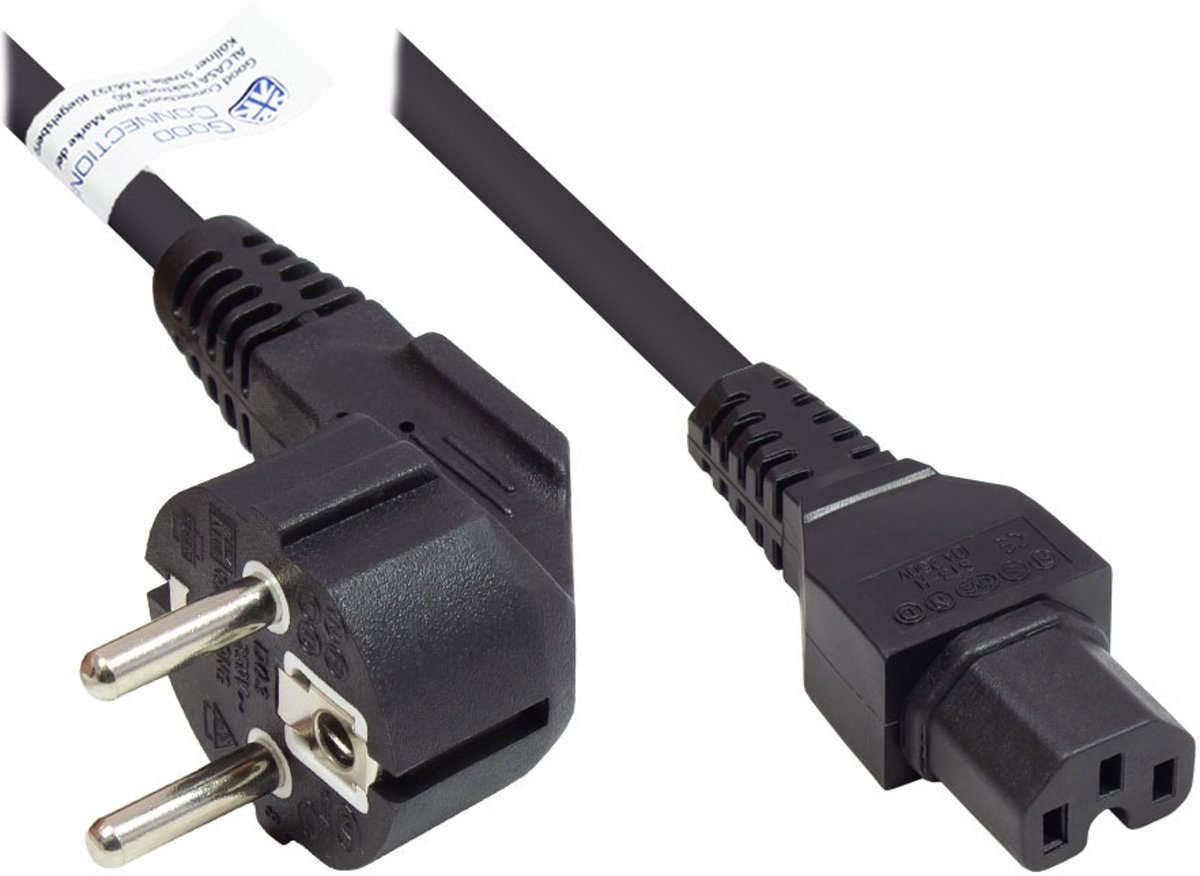 Good Connections Apparaatsnoer met rechte C15 plug en haakse stekker - 3x 1,00mm / zwart - 3 meter