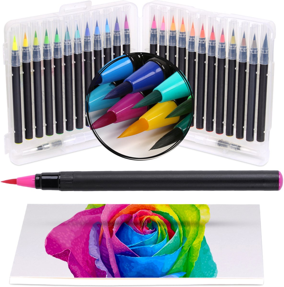 24 Water Brush  nen Set met Aquarel Papier -  seelstiften voor Brushlettering -  seelpen