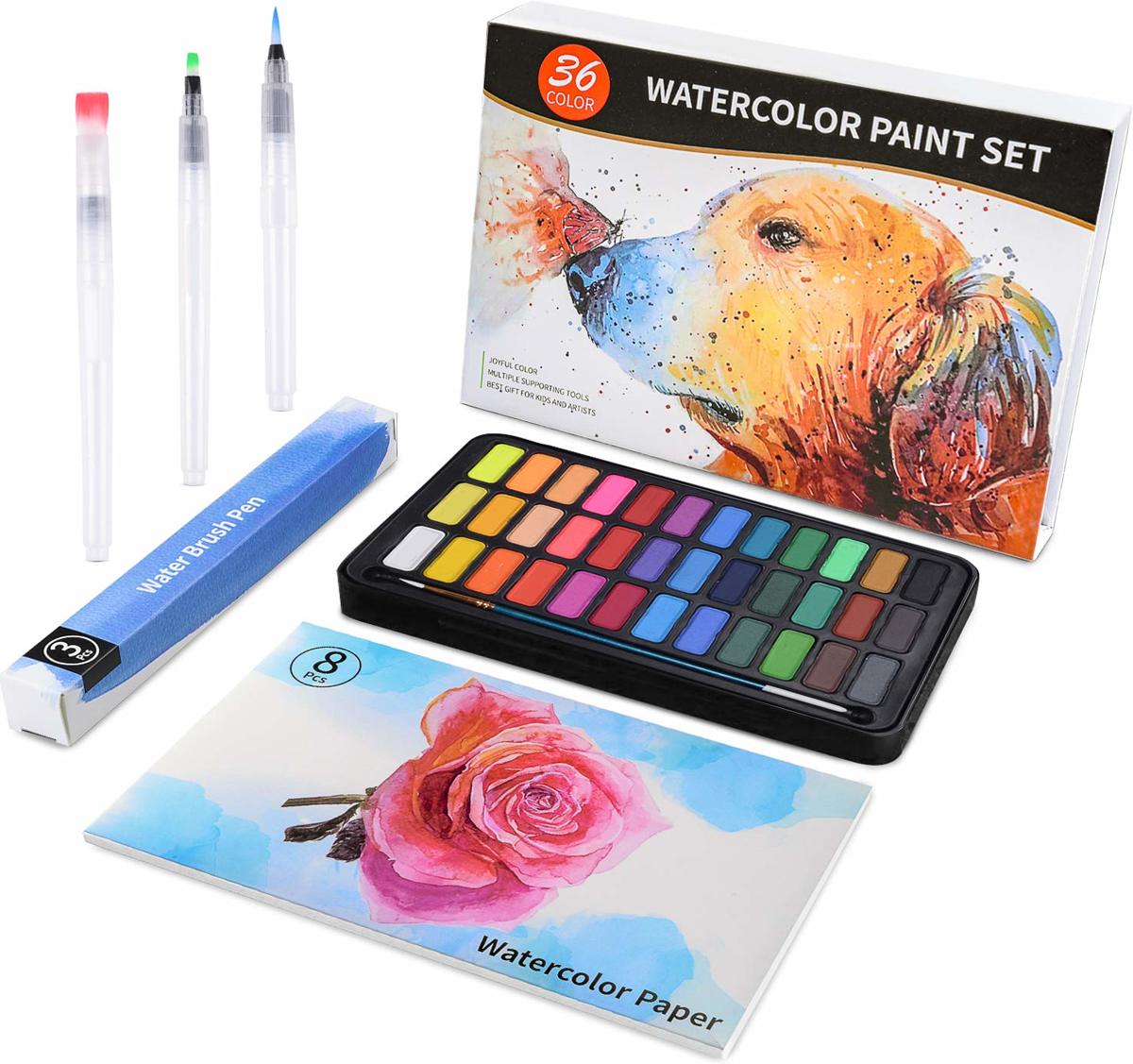 36 Kleuren Water Brush Cadeau Set - Inclusief Tekenblok, 3 Verschillende Water Brush  nen en Geschenkdoos - Watercolor Painting Set - Ideaal Geschenk voor Kind en Kunstenaar