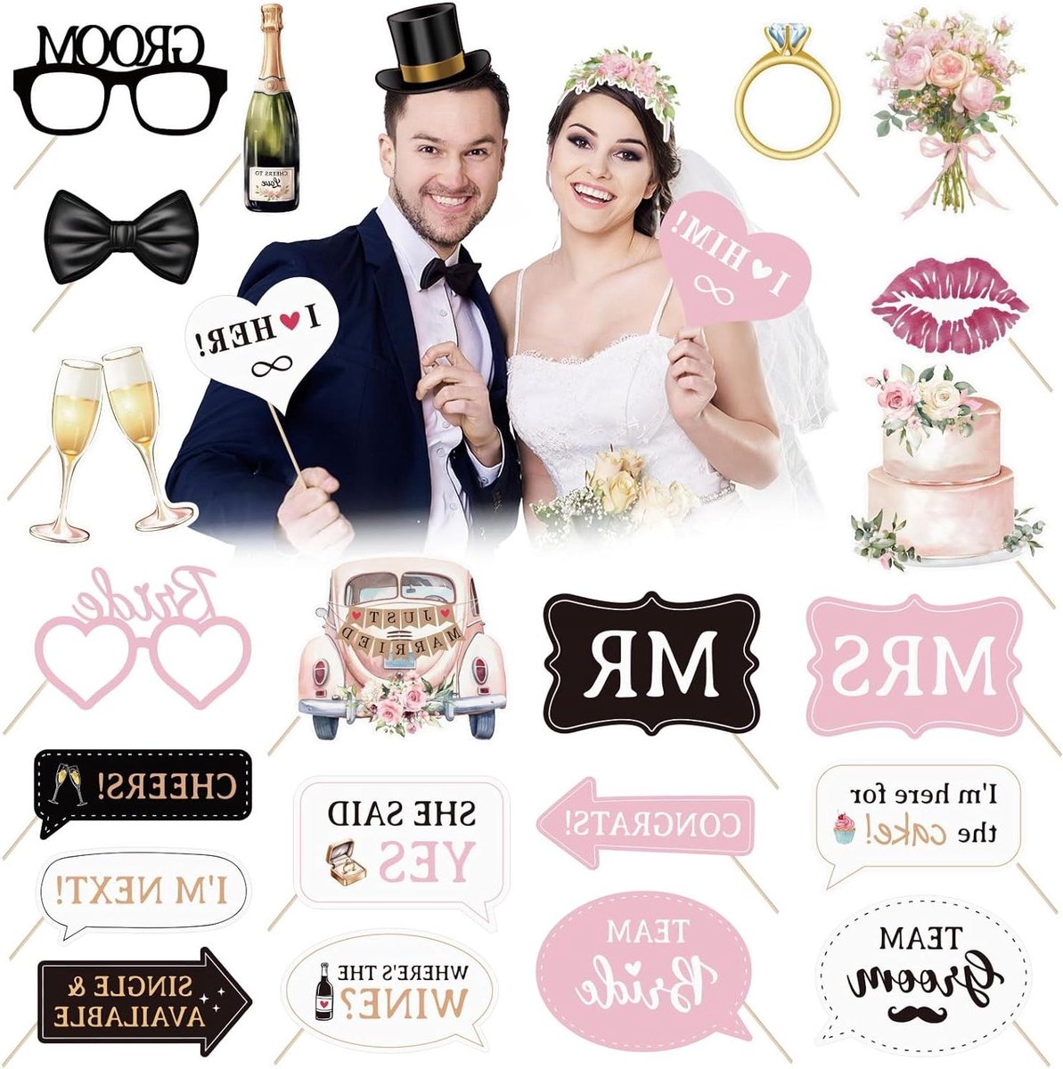   - Accessoires voor een bruiloft - 24 stuks foto rekwisieten - bruiloftsdecoratie.