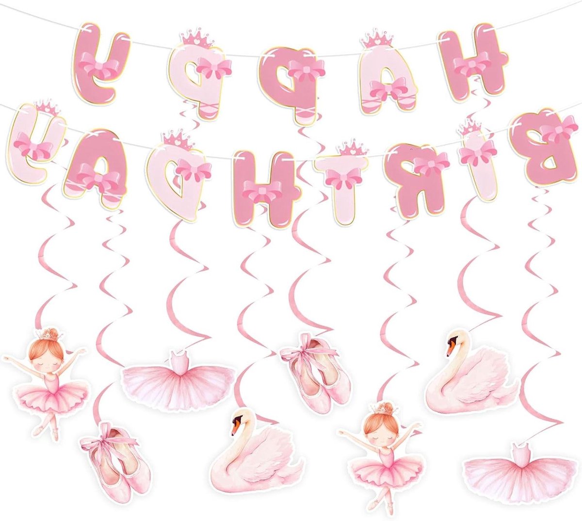   - Ballerina verjaardagsfeestje decoraties Roze banner zwaan tutu ballet danseres schattige feestbenodigdheden.