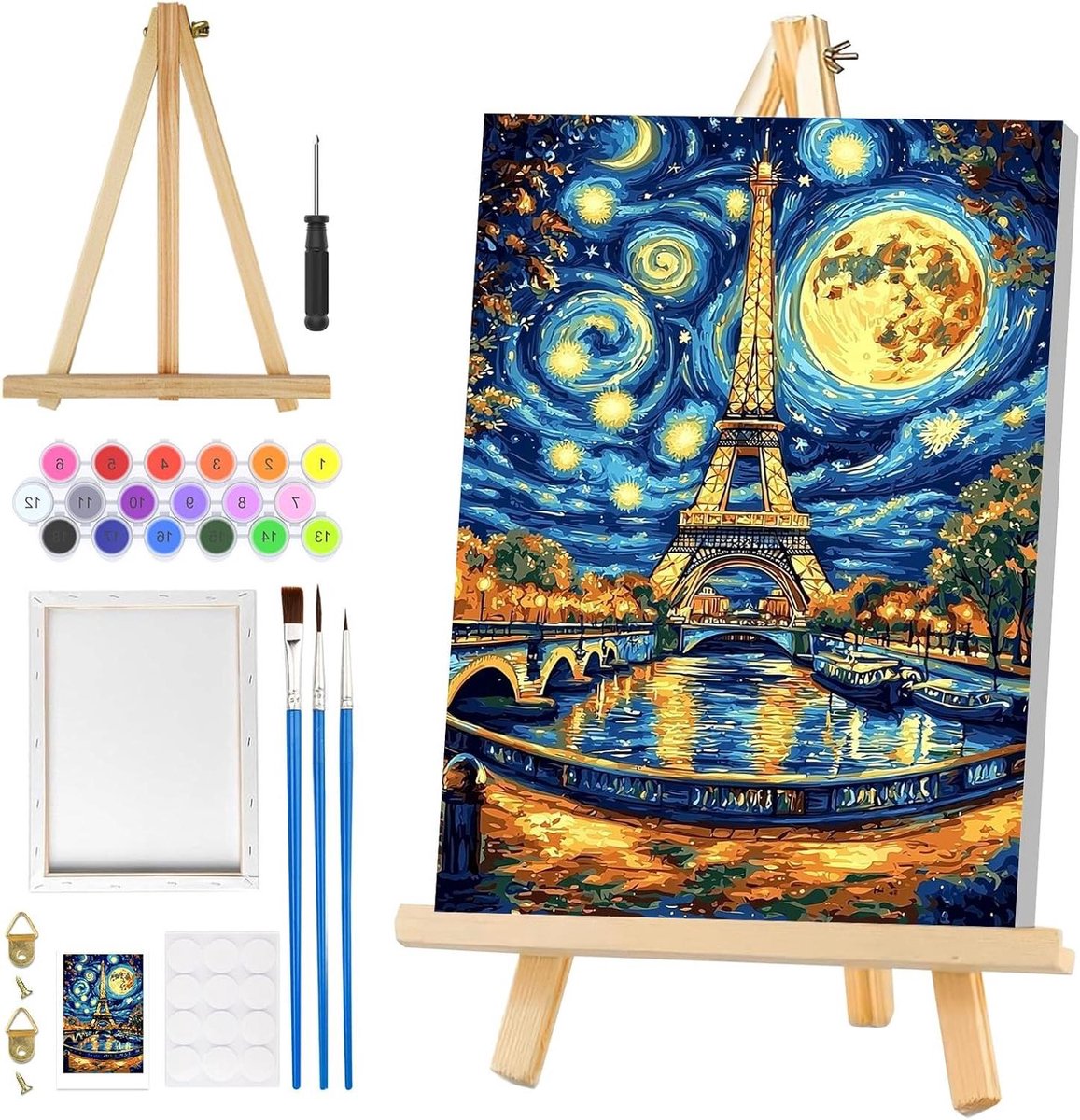 Allecto plus - Doe-het-zelf schilderen op nummer voor volwassenen - Abstract landschap - Inclusief frame en ezel - Olieverfschilderijkits - Kunstambachten voor beginners