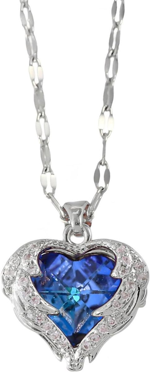 Allecto Premium - Halsketting met hartvormige blauwe kristallen hanger - Geschenk voor meisjes en vrienden - Valentijnsdag cadeau - Blauw met liefdevolle hanger.