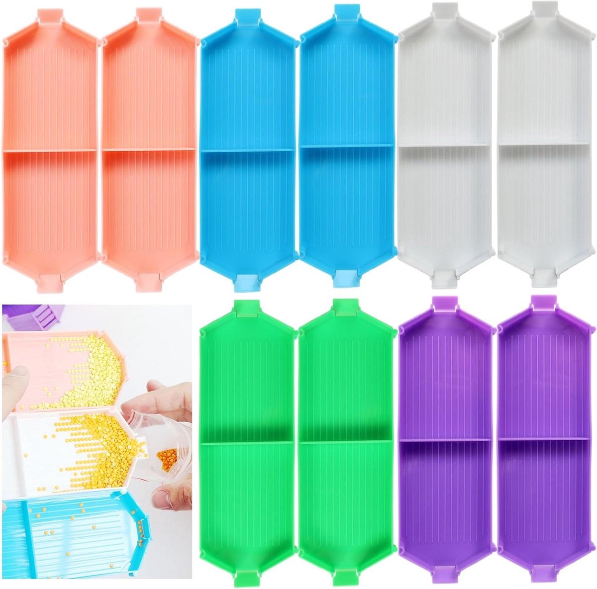   Premium - Diamond Painting Accessoires Set met 10 Kleurrijke Stapelbare Trays - Diamantschilderij Opbergdoos voor Volwassenen