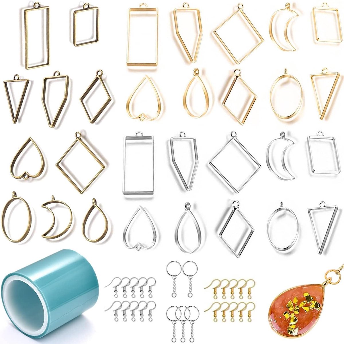   Premium - Metalen ring hanger mal sieraden - 55 stuks open lunette geometrische holle DIY UV ambachten - geperste bloem met naadloos lint - metaal hanger