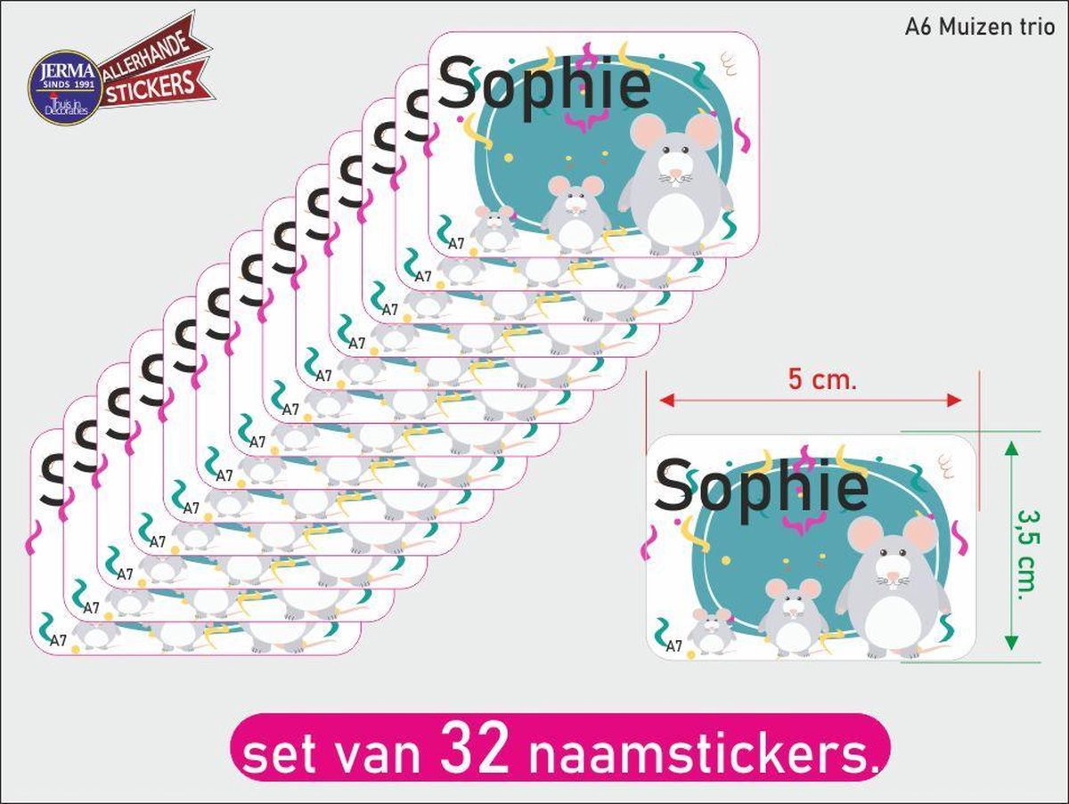 Kinder-, Naamsticker familie muis. A7