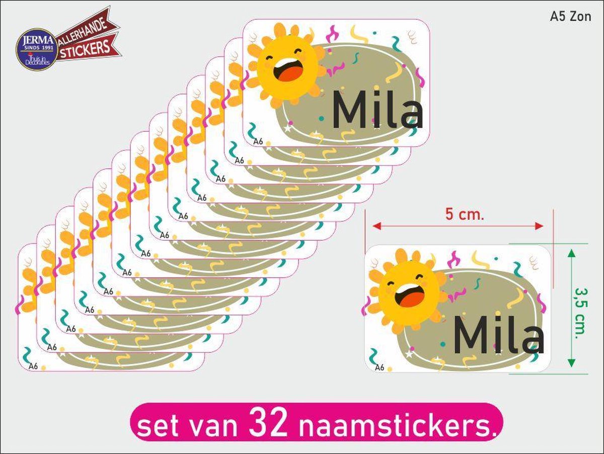 Kinder Naamsticker Zon. A6