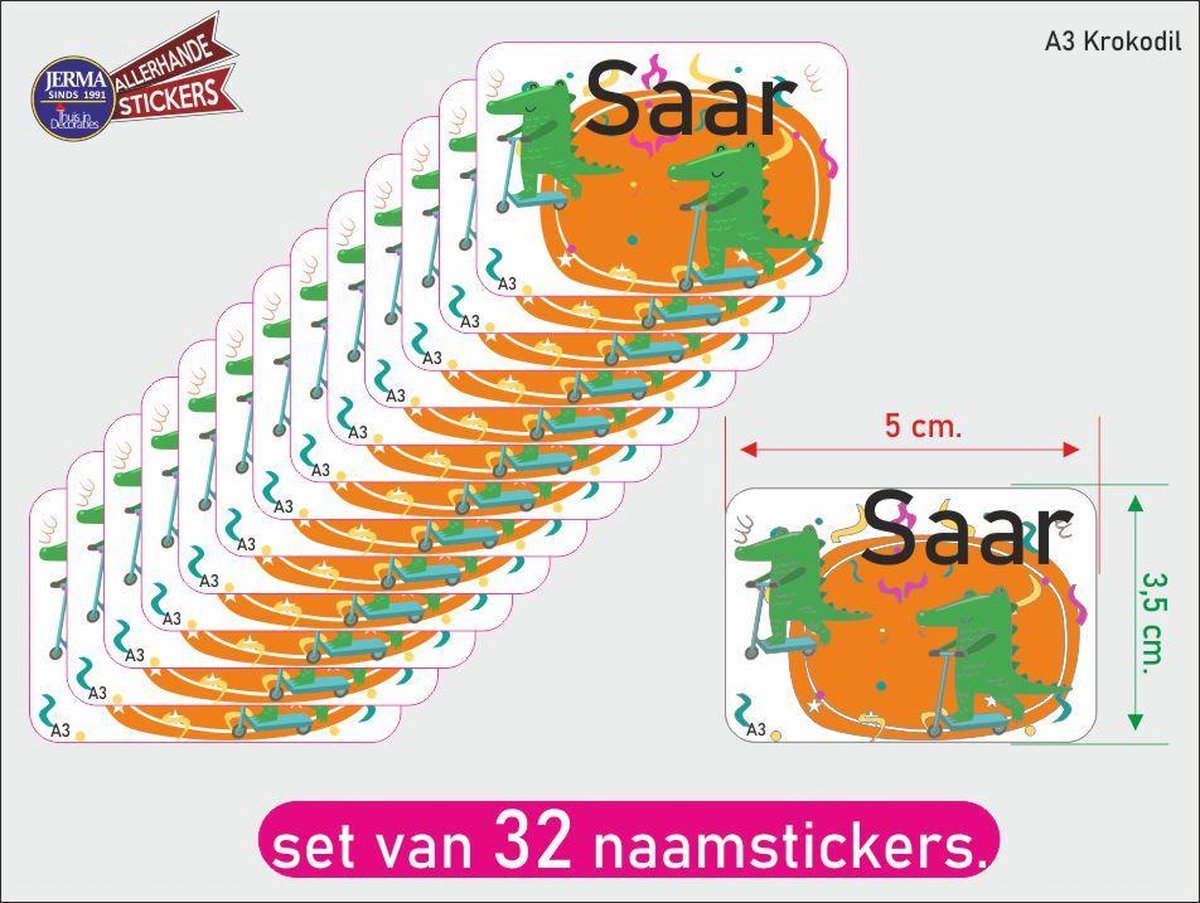 Naamsticker krokodil op stepjes. A3