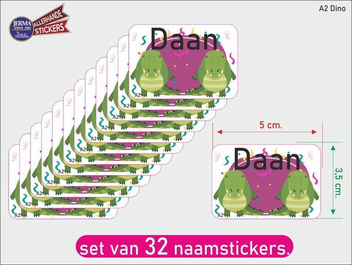 Naamsticker met Dinosaurus. A2