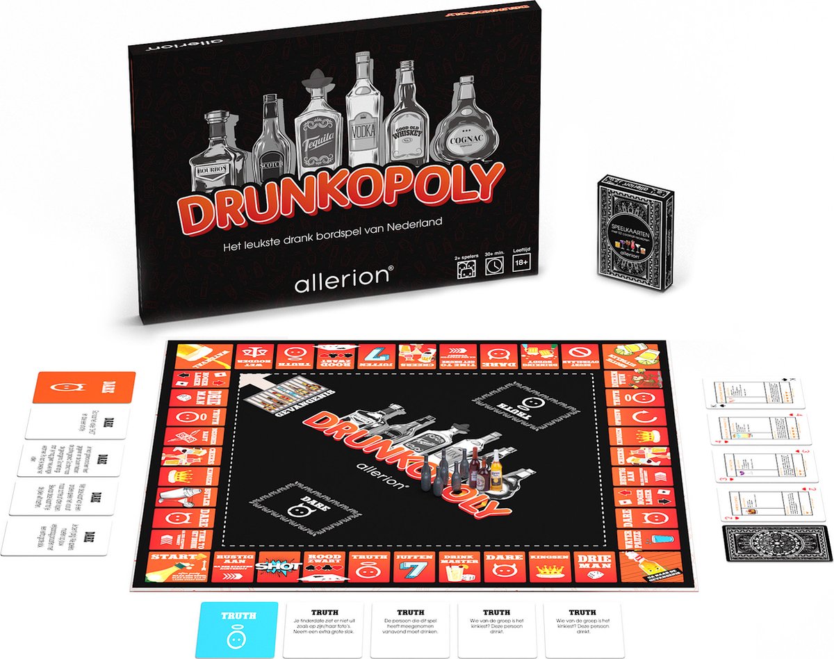 Allerion Drunkopoly – Time to get Drunk – Drankspel Monopoly – Bordspel – 8 Personen – Inclusief Cocktail Speelkaarten