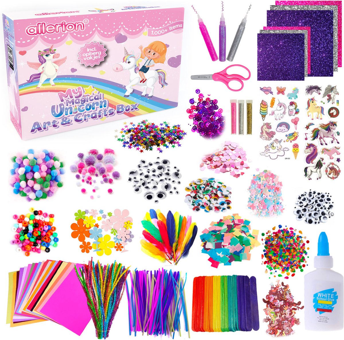 Allerion Glitter Knutselkoffer Unicorn – 1043-delig – Voor Jongens en Meisjes – Creatief Speelgoed - Knutselen