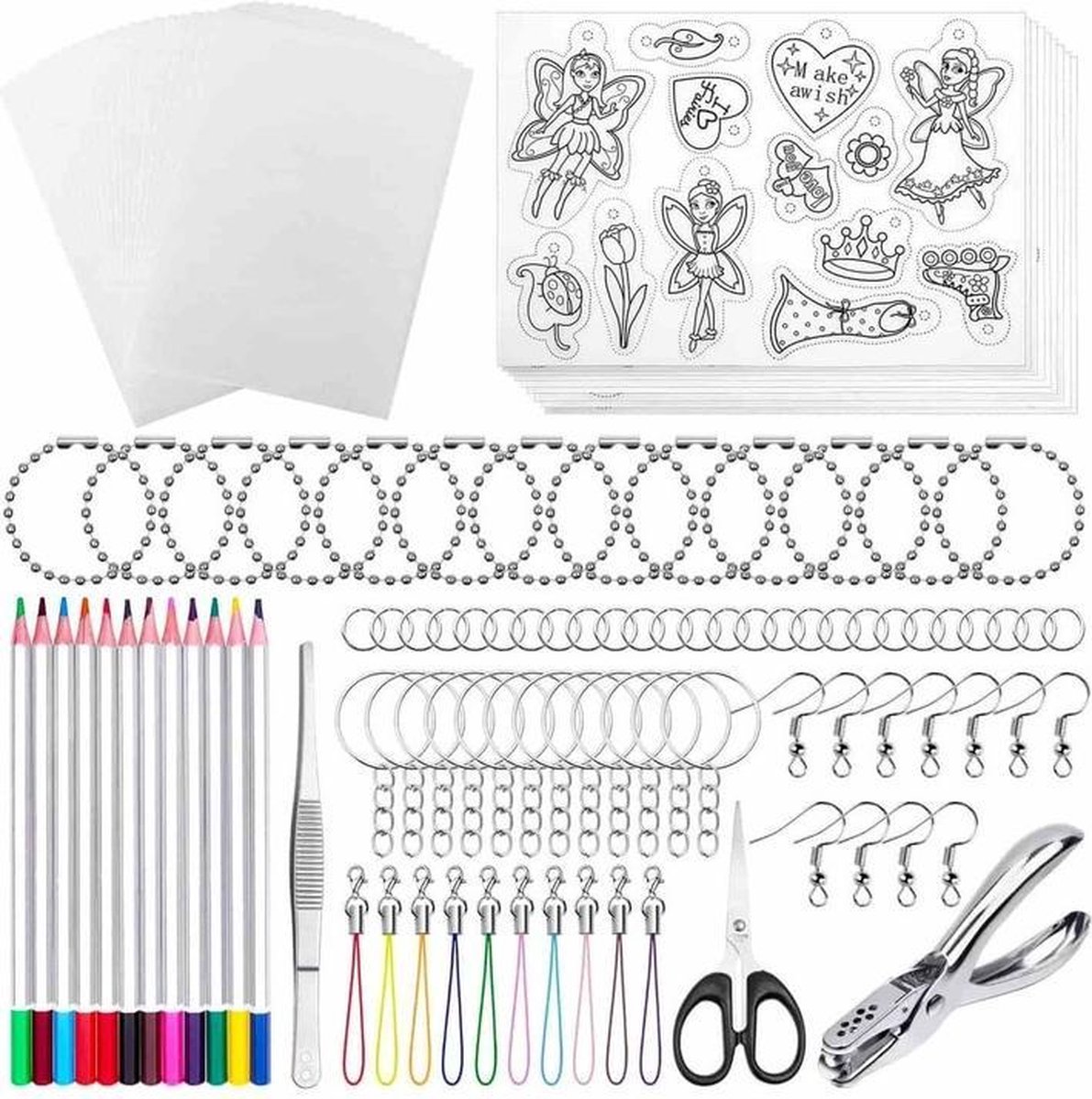 Allerion Krimpfolie set – Knutselen - 205-delig – Sieraden en sleutelhangers maken - Inclusief attributen en handleiding