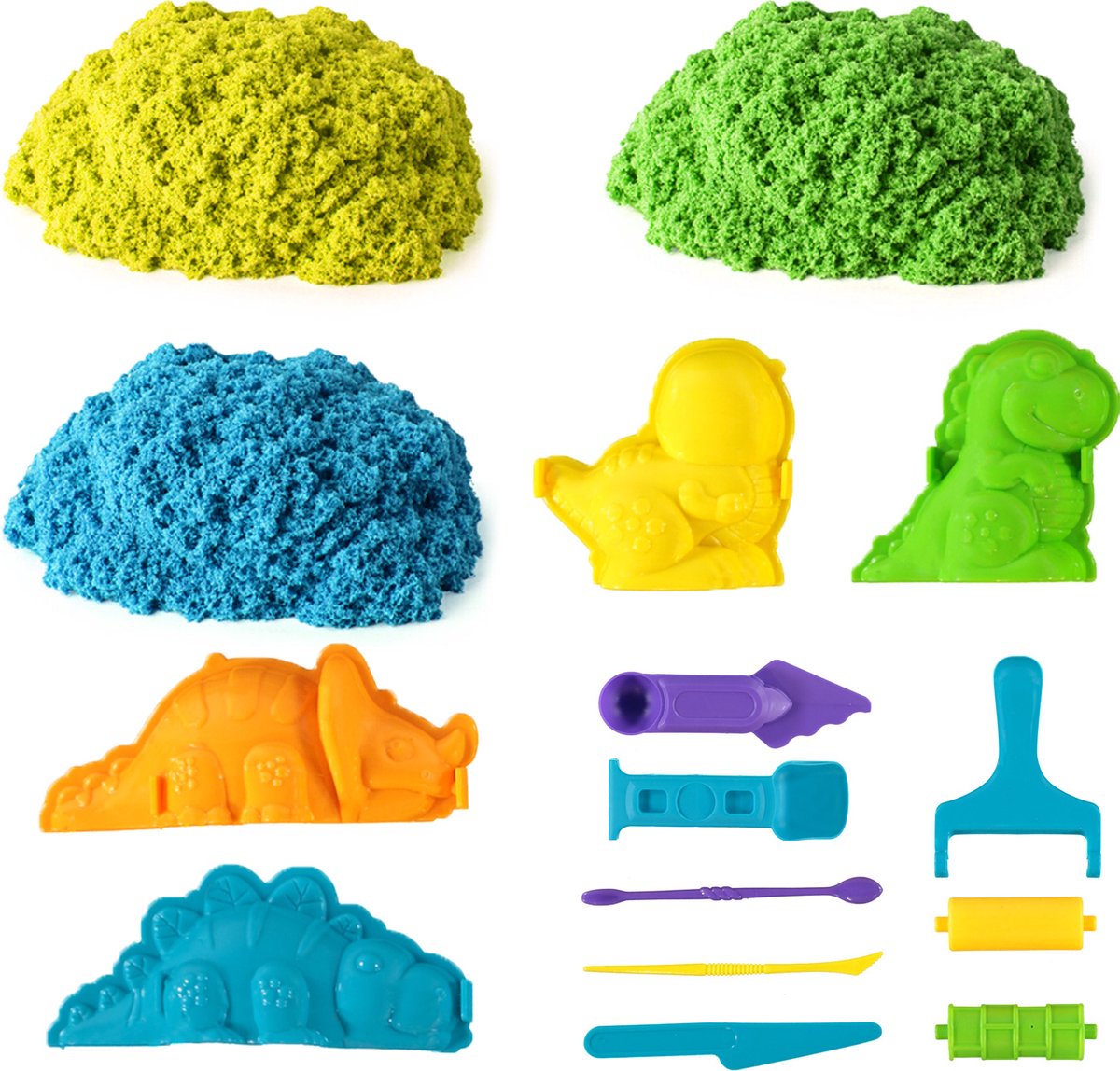 Allerion Magic Kinetic Sand Set Dino –Dinosaurus Thema - Verschillende Kleuren – Inclusief Vormpjes en Accessoires