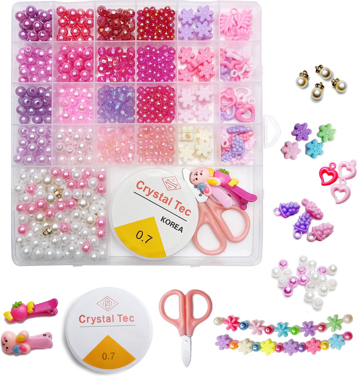 Allerion Sieraden maken kit – Met Kralen, Bedeltjes en Accessoires – Prinses Roze – Inclusief Opbergdoosje