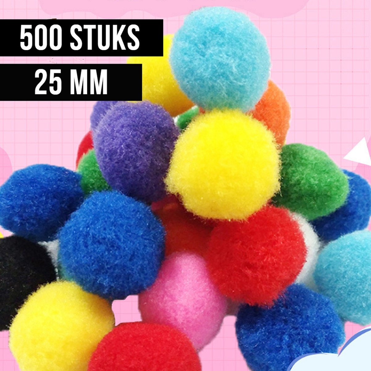 Allernieuwste® 500 STUKS Pompons 25 mm - Mix Kleur Knutsel Pompons - DHZ Handwerken Knutselen -500 x 2.5cm - Kleuren Mix