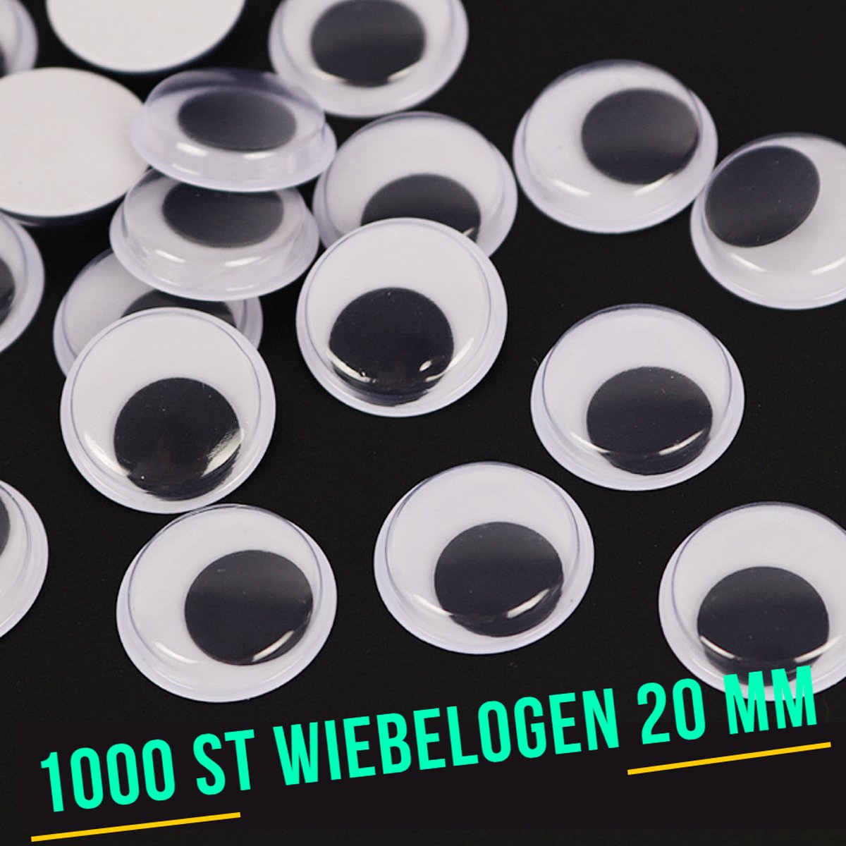 Allernieuwste 1000 Stuks Wiebelogen 20 mm - Bewegende Zelfklevende Wiebel Oogjes 2 cm - Creatieve Knutsel Ogen 20mm - wit zwart