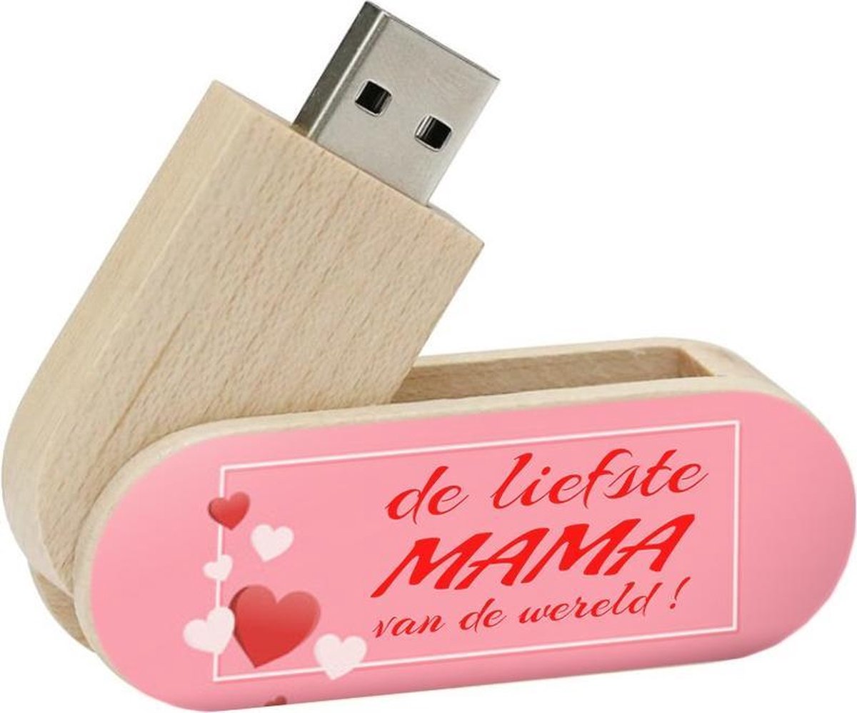 Hout twister usb stick 16gb moederdag cadeautjes model 1031 – de liefste mama van de wereld, cadeau voor moeder, cadeau moeder, cadeau moederdag, cadeau voor mama, leuke moederdag cadeaus