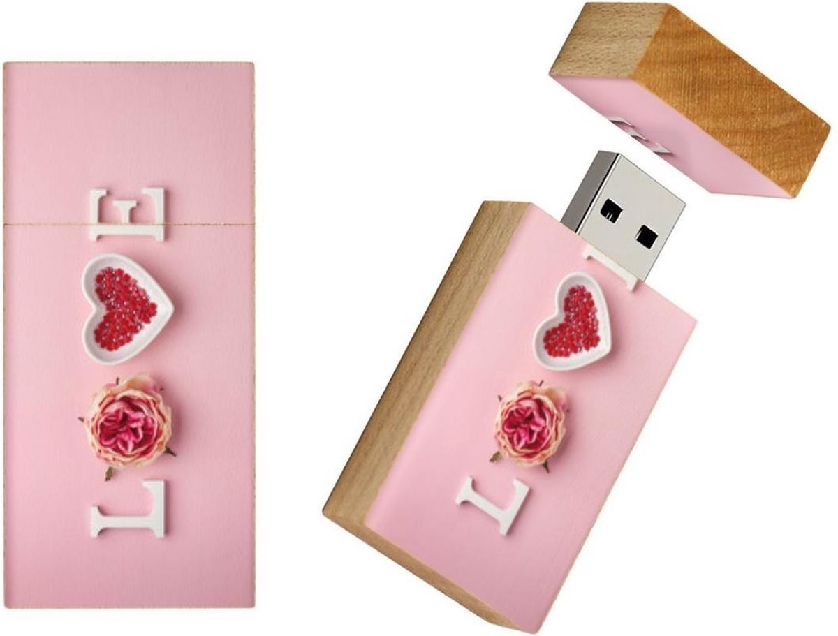 I love you hout rechthoek usb stick 16gb model 1018 – Valentijnsdag cadeau, Liefde cadeau, ik hou van jou, valentijn cadeautje,