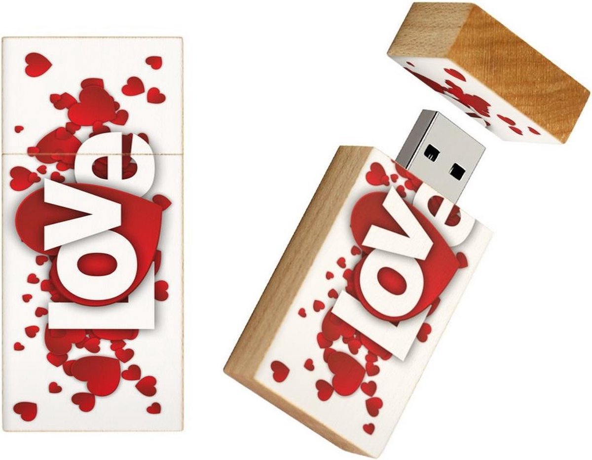 I love you hout rechthoek usb stick 32gb model 1016 – Valentijnsdag cadeau, Liefde cadeau, ik hou van jou, valentijn cadeautje,