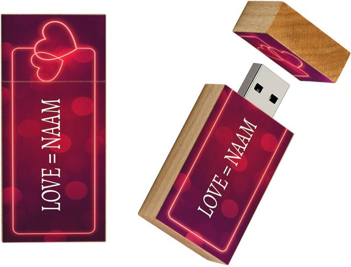 Valentijnsdag cadeau hout rechthoek usb stick met naam 16gb model 1012 – I love you, Ik hou van je, Liefde cadeau, Liefdescadeau