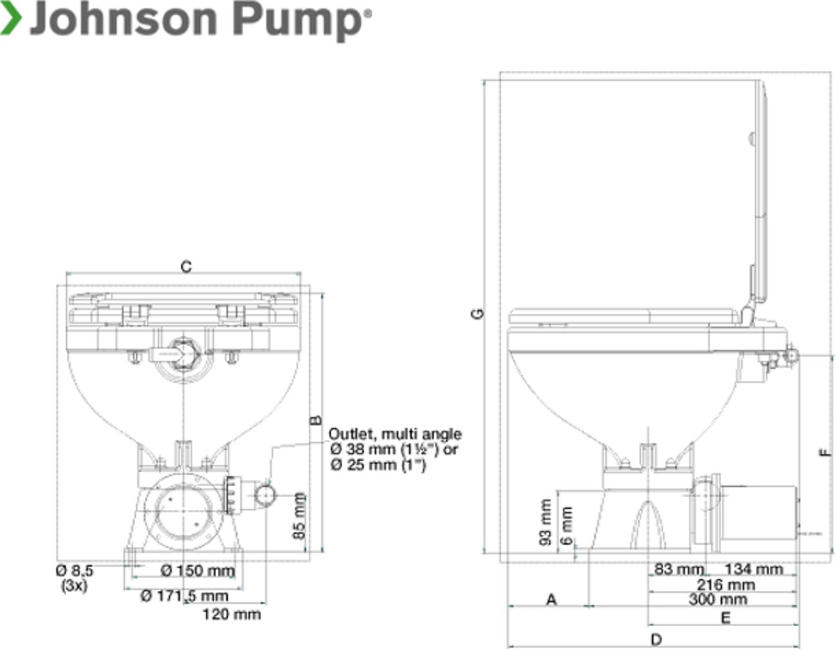 Johnson Pump AquaT losse porseleinen Toiletpot type Compact