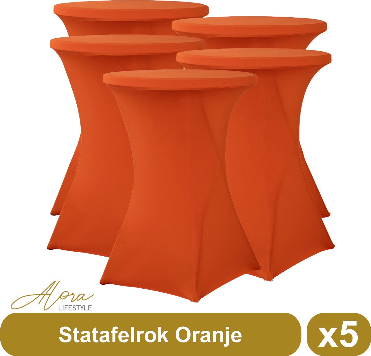   Statafelrok Oranje 80 cm per 5 -   tafelrok voor statafel - Statafelhoes - Bruiloft - Cocktailparty - Stretch Rok - Set van 5
