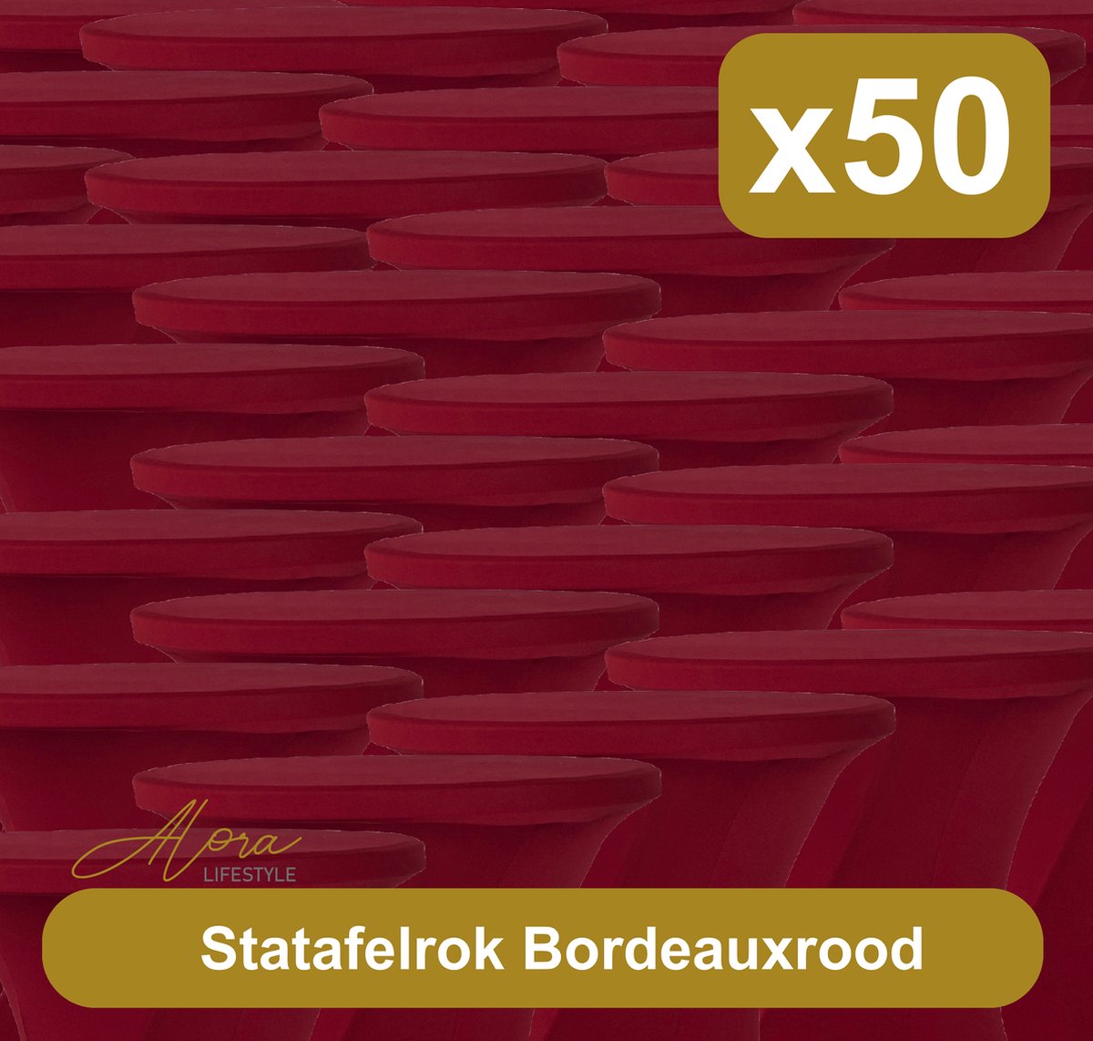 Alora Statafelrok bordeauxrood 80 cm per 50 - Alora tafelrok voor statafel - Statafelhoes - Bruiloft - Cocktailparty - Stretch Rok - Set van 50