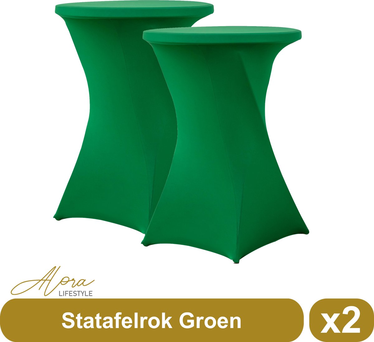 Alora Statafelrok groen 80 cm - per 2 - partytafel - Alora tafelrok voor statafel - Statafelhoes - Bruiloft - Cocktailparty - Stretch Rok - Set van 2